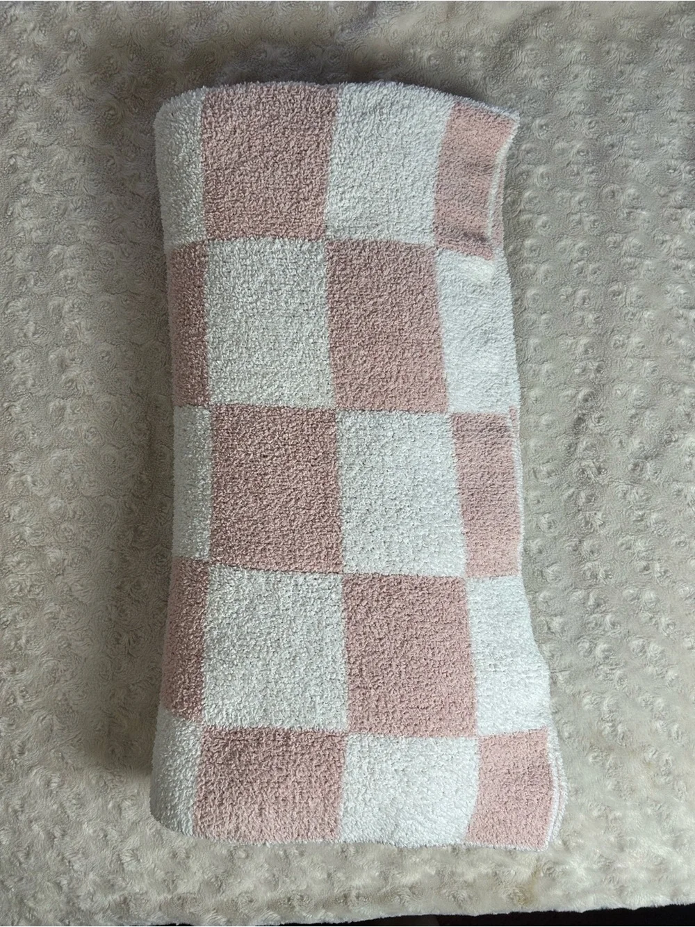 Chick Pea Chenille Baby Blanket Pink White Checkerboard Squares Soft Chickpea